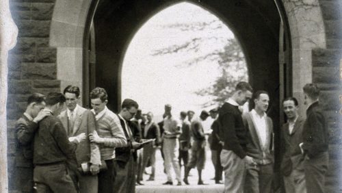 Long Walk, Trinity College (Hartford, CT): Exterior view: Jarvis and Williams archway link to Summit Street. Circa 1935