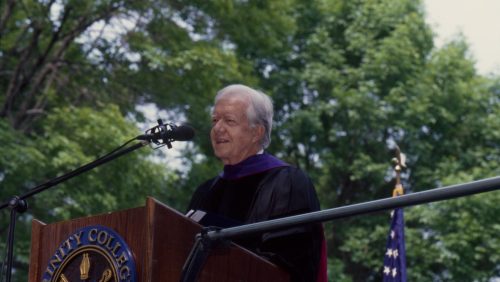 Former President Jimmy Carter Speaking at Commencement, 1998 Trinity College. Photography by John Garaventa)