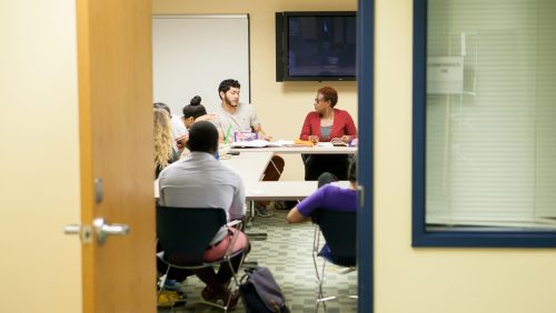 Human Rights Program class, April 2015, led by Professor Donna-Dale Marcano, associate professor of philosophy.