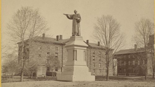 Bishop Brownell statue on the old campus (Trinity College, Hartford Conn.)