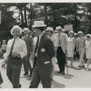 Classes of 1948 and 1949 marching on quad (Trinity College, Hartford Connecticut), 1968
