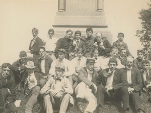 Trinity College students gathered on Brownell Statue.