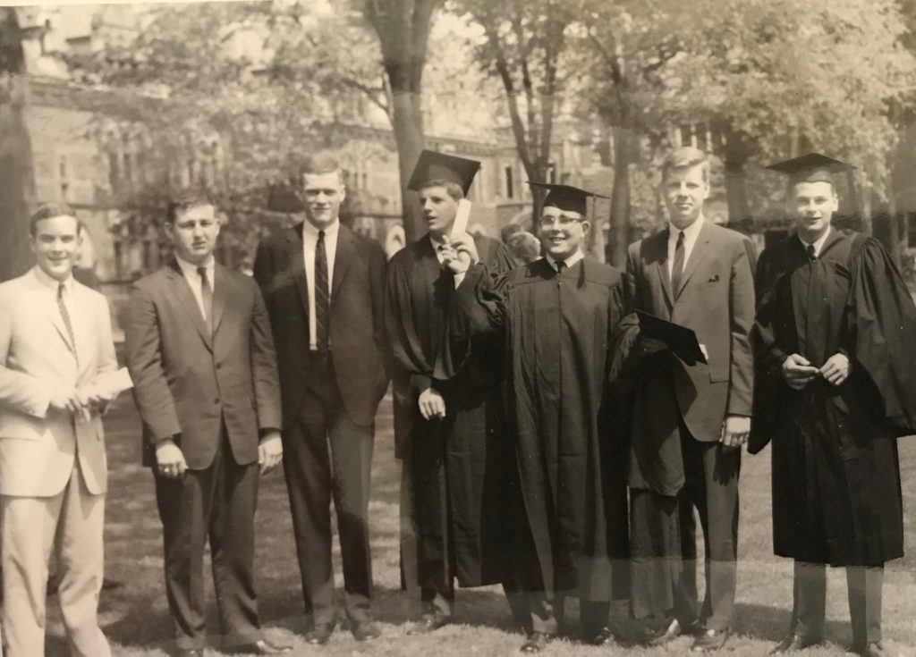 Graduation day 1963: Those in the picture are Ted Stier, Charlie McGill, Bob Kirk, Eddie Roberts, Rick Nygard, me, and Stone Coxhead. We were all members of Delta Phi. I was president.