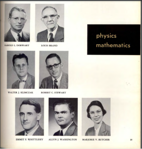 Marjorie V. Butcher, a specialist in actuarial mathematics, becomes the first woman to be appointed to the faculty. The Ivy yearbook, 1957.