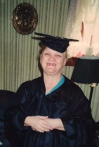 Nanny dons a cap and gown to honor the accomplishment of Melissa graduating from Trinity.