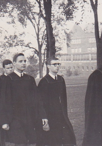 The photos are from the Medusa Tapping of May 1963. The Medusa members were Don Taylor ’63, Jack Waggett ’63, Scott Reynolds ’63, John Kent ’63, Bill Howland ’63, Vic Keen ’63, and Mike Schulenberg ’63.  