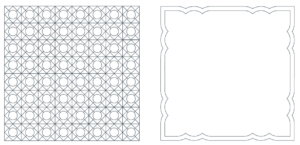 Two architectural wireframe drawings