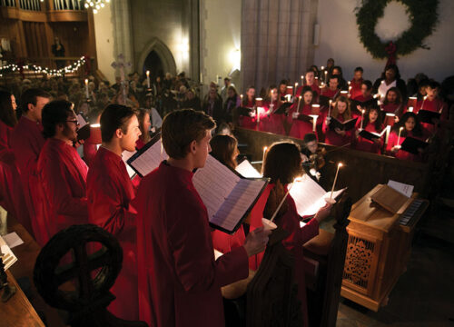 The trinity chapel choir singing during a christmas service