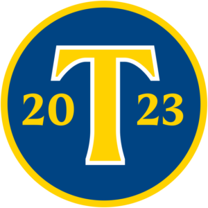 Yellow T in blue circle with 2023