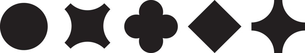 Five black glyph shapes