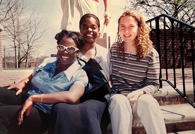 1997 classmates Shaakirrah Sanders, Tanya Jones, and Alice “Ali” McCartney Auth as Trinity students