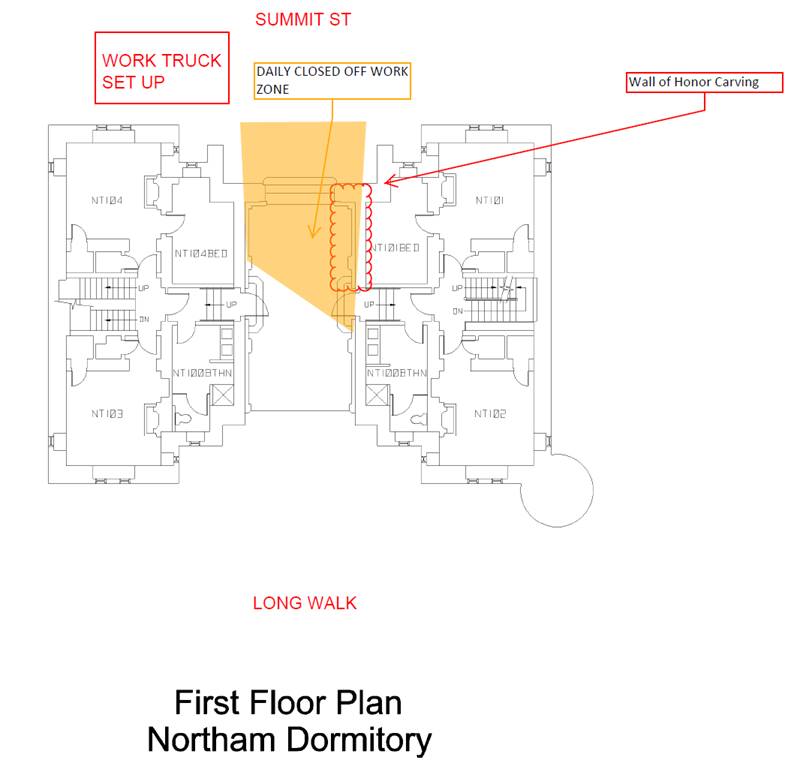 map showing area closed for work on building