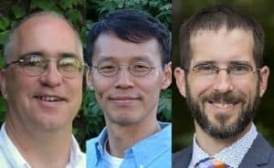 Photos of Trinity Fulbright faculty recipients Kent Dunlap, Peter Yoon, and Justin Fifield