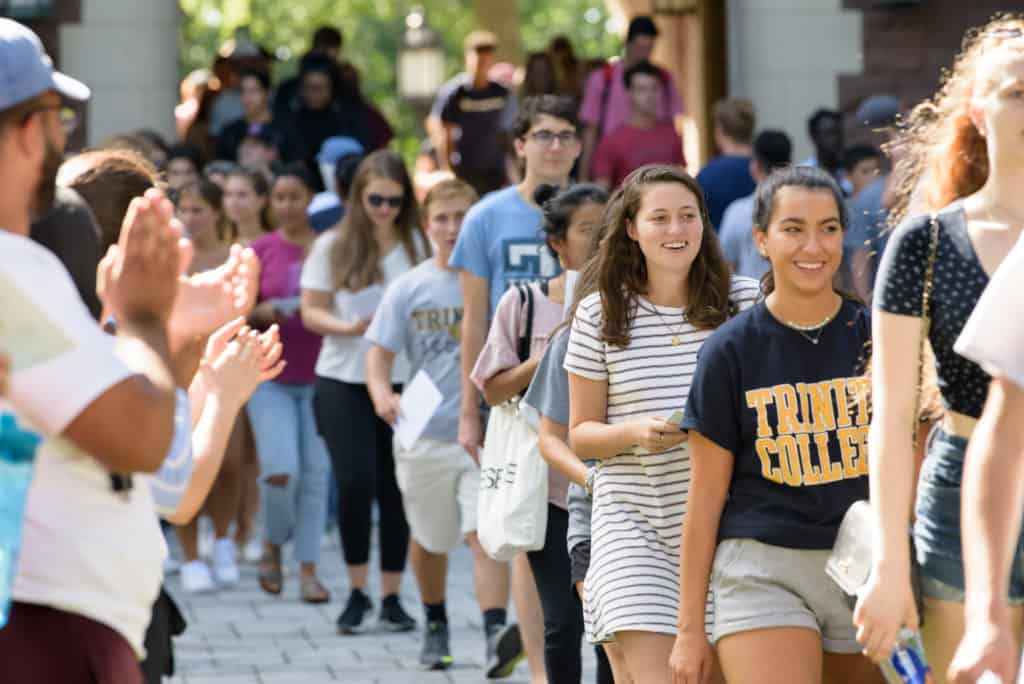 Students in the Class of 2023 enter the Main Quad during the President's Convocation. 