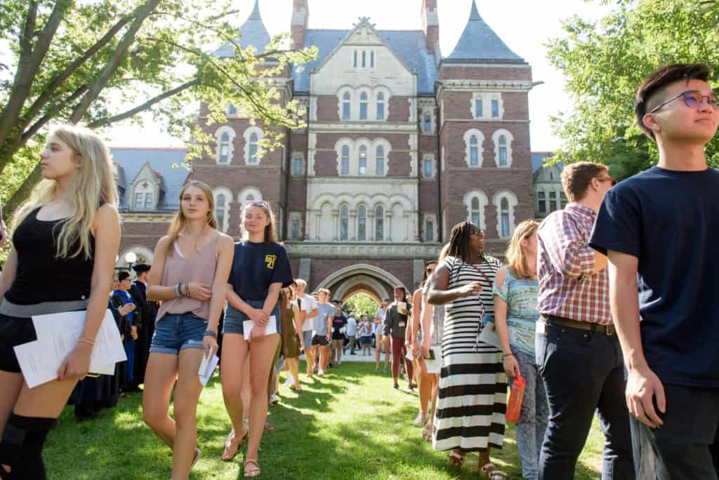 Students in the Class of 2023 enter the Main Quad during the President's Convocation.