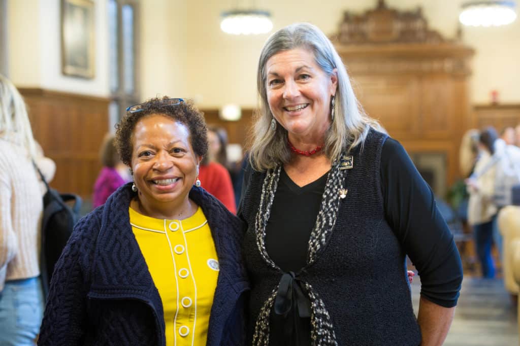 Trinity College President Joanne Berger-Sweeney P’22 with former Massachusetts governor Jane Swift ’87.