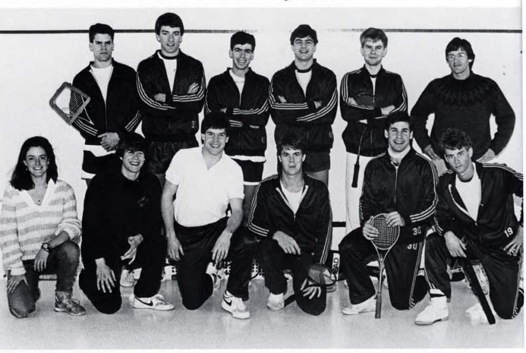 J.D. Cregan ’86 (in white shirt) with the Trinity men’s squash team in 1986.