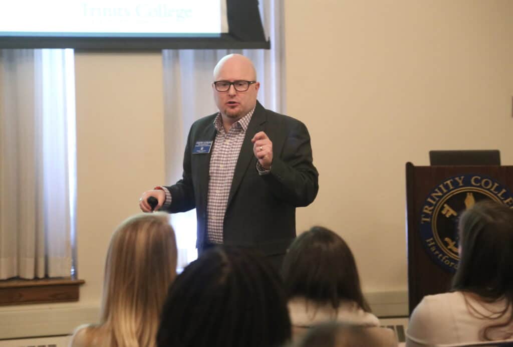 Joe Catrino speaks at a career development event.