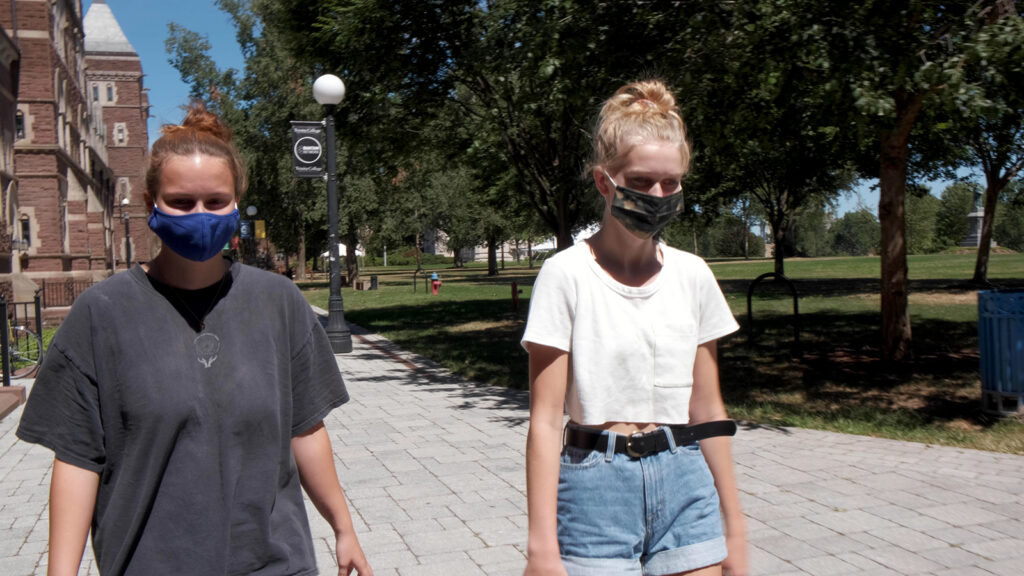 students on campus wearing masks fall 2020 COVID