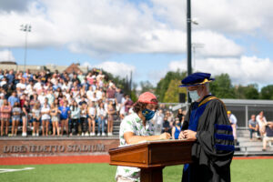 As part of a Trinity tradition, every incoming first-year student is asked to sign "The Charter and Standing Rules," first penned in 1826.