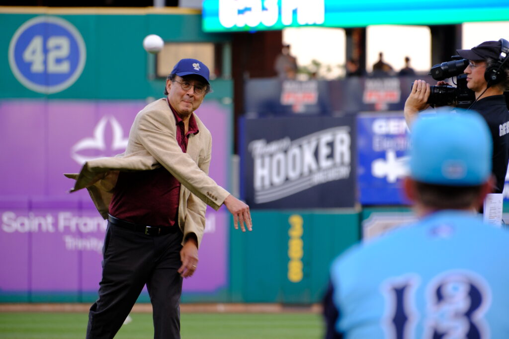 Euraque first pitch at Yard Goats