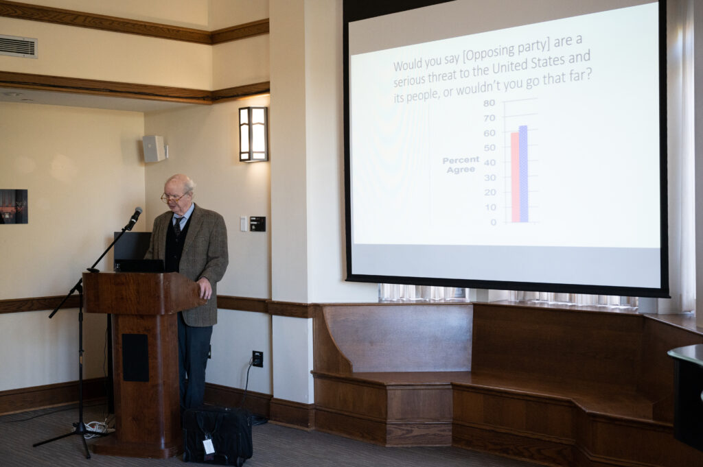 Thomas B. Edsall delivers a lecture at Trinity College on October 6, 2022. Photos by Ray Shaw.