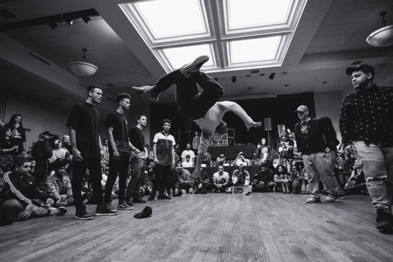 A breakdance battle from the 2018 Trinity International Hip Hop Festival. Photo by Amanda Macchia.