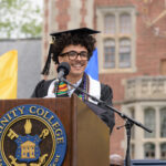 Student Government Association President Jason Farrell Jr. ’23 speaks on behalf of the Class of 2023.