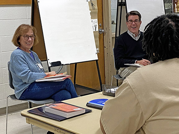 Professor of English, Emerita, Sheila M. Fisher teaches at Hartford Correctional Center with Joseph F. Lea, visiting lecturer in human rights and co-director of Trinity’s Prison Education Project.