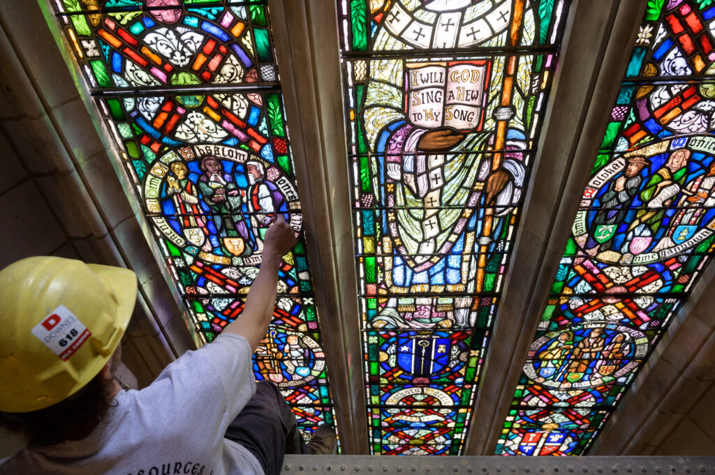 Chapel stained glass window gift from Joanne Berger-Sweeney