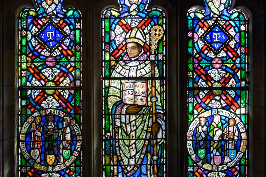 Chapel stained glass window gift from Joanne Berger-Sweeney