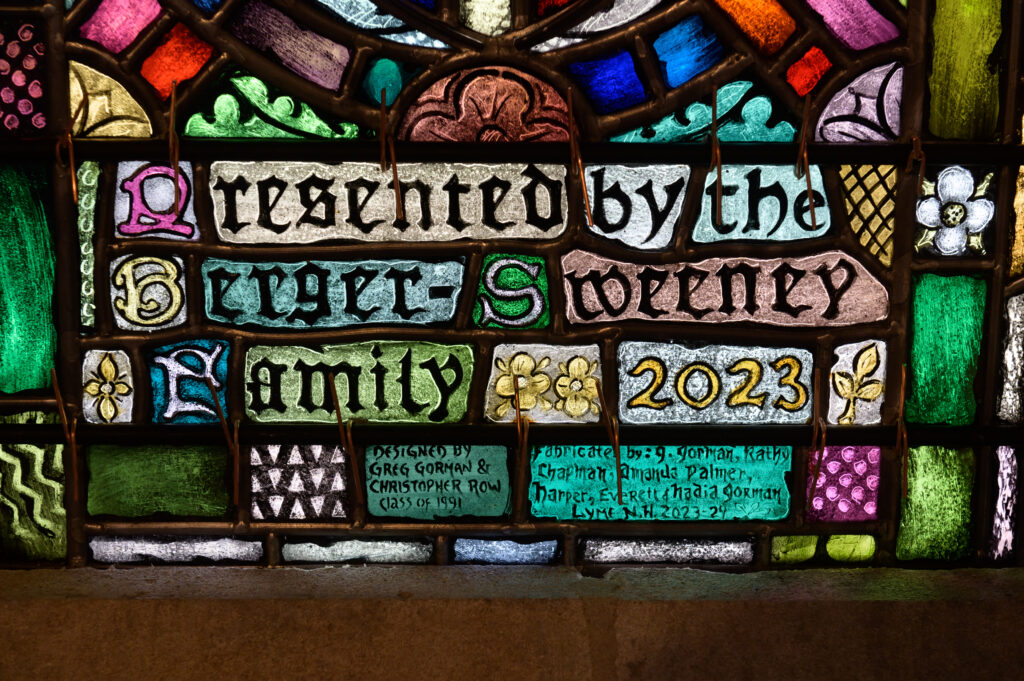 Chapel stained glass window gift from Joanne Berger-Sweeney