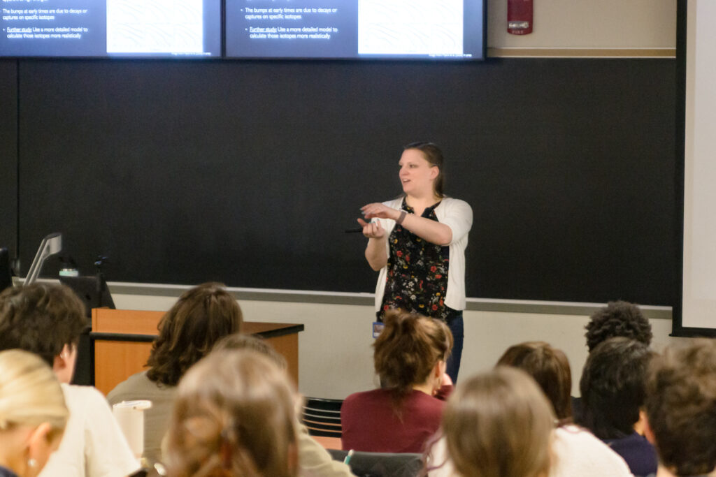 Assistant Professor of Physics Kelly M. Patton delivers the keynote talk. Photo by Fiona Cunningham ’28.