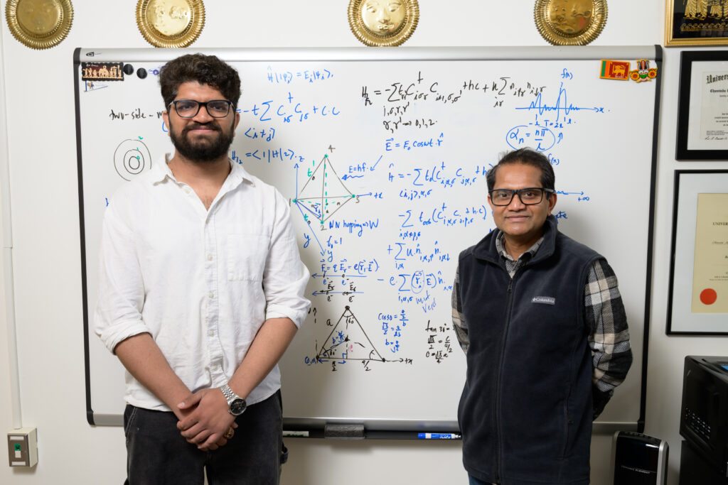 Shivanshu Dwivedi ’26 and Senior Lecturer in Physics Kalum Palandage.